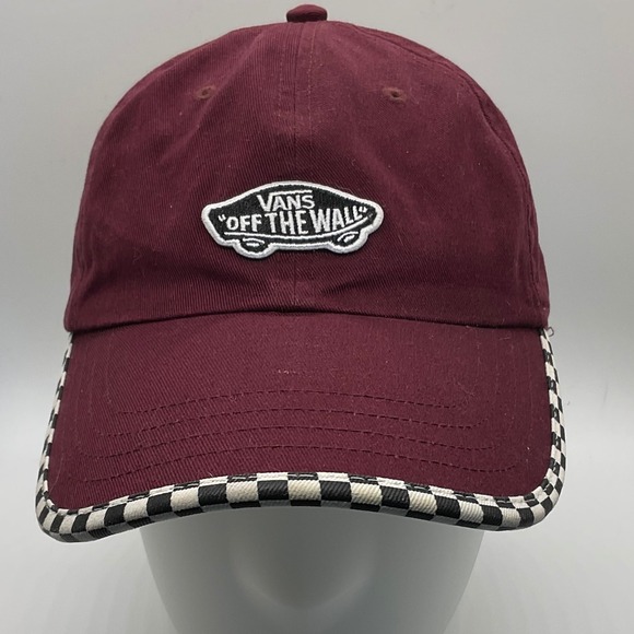 Vans Off The Wall Hat Baseball‎ Cap Burgundy Checkered Bill Adjustable - Picture 1 of 7